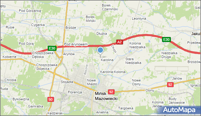 mapa Karolina, Karolina gmina Mińsk Mazowiecki na mapie Targeo